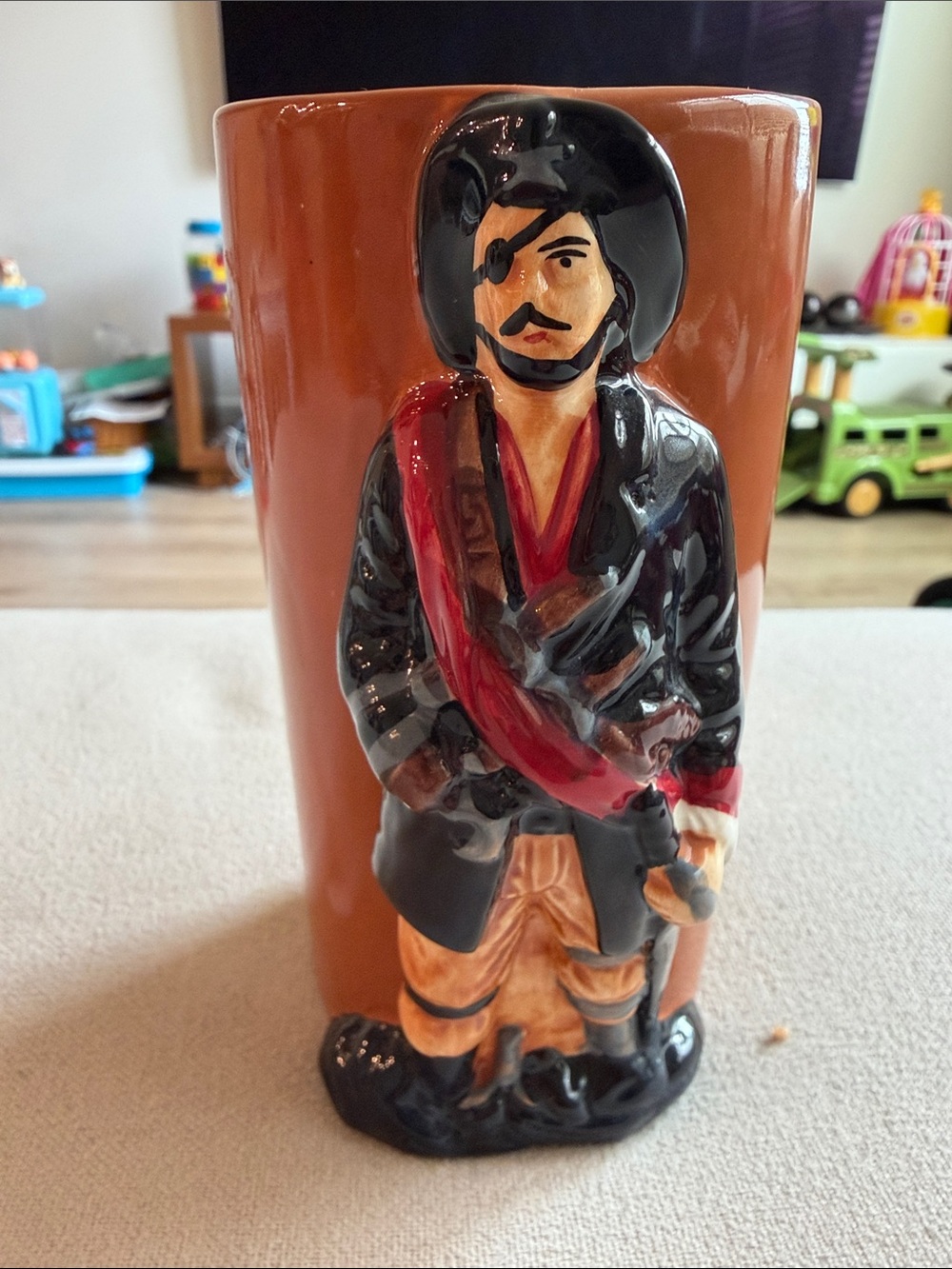 Vintage 3D Ceramic Pirate Tiki Mug Skull & Crossed Cutlasses Captain Tumbler